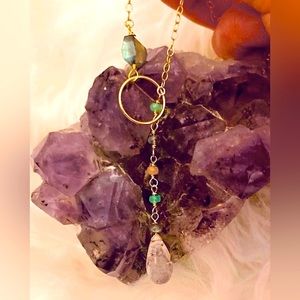 Rutile Quartz Drop Lariat Necklace